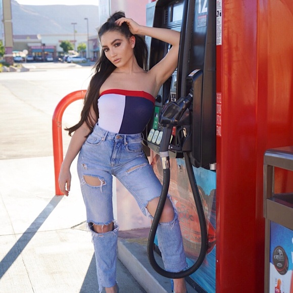 red white and blue bodysuit